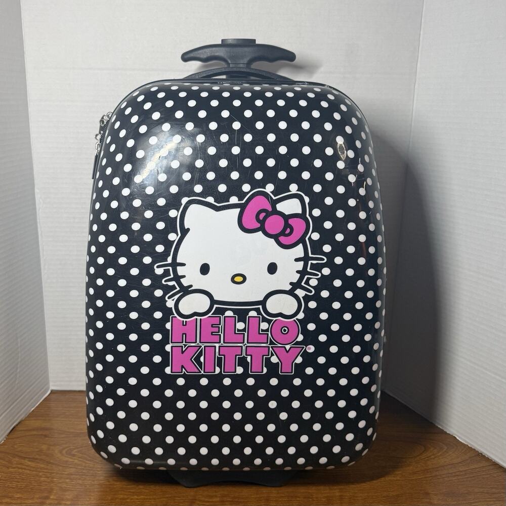 Hello Kitty Hard Shell Girls Rolling Suitcase Luggage Black 16”x12’’x8’’